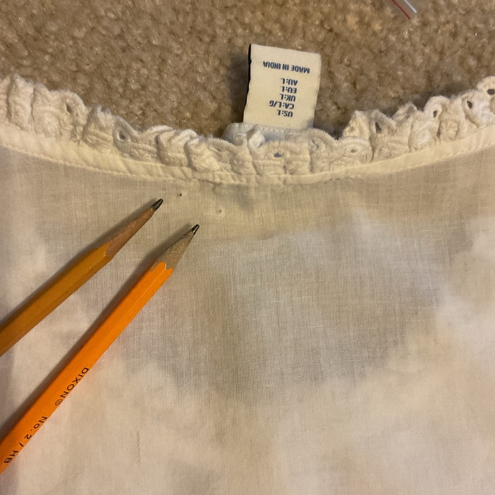 Calypso St Barth White Pintuck Pleat 100% Cotton Lace Peasant Blouse Top Size L - Picture 13 of 14